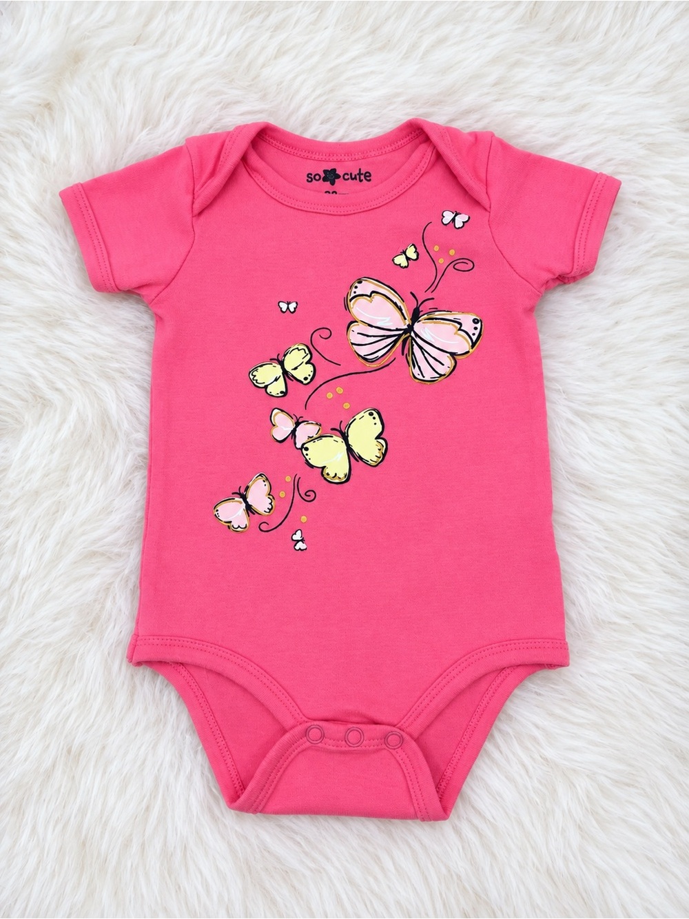 So Cute Pink Butterfly Baby Bodysuit